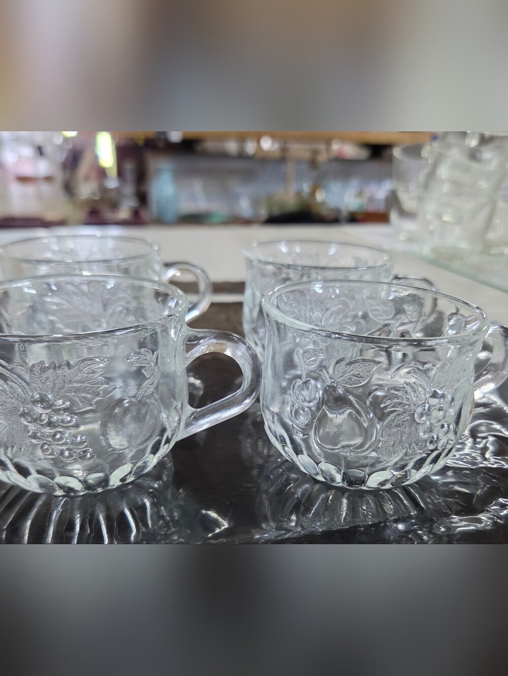 Vintage Jeannette Glass Fruit Clear Punch Cups Set of 12 Orchard Embossed MCM